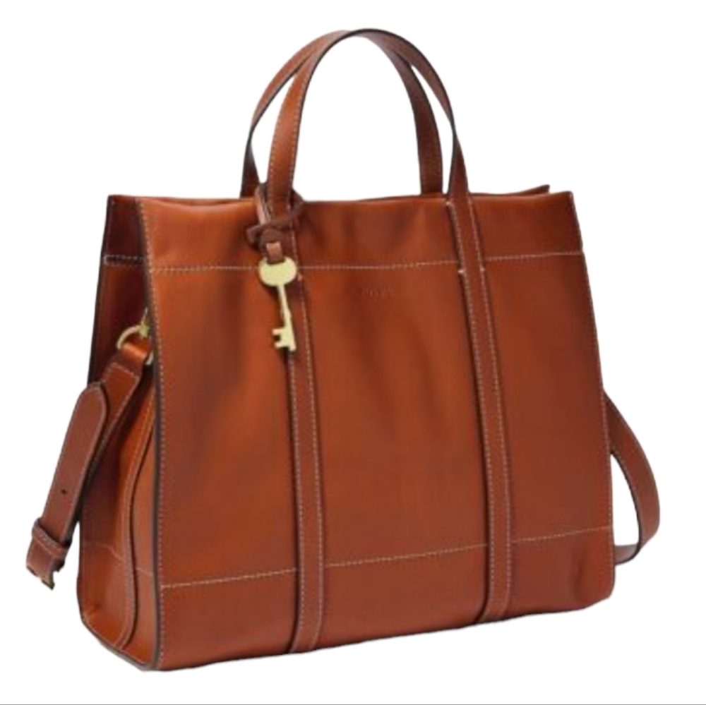 FOSSIL Carmen Shopper Tote Crossbody Leather Brandy Brown ZB7938213 - Picture 2 of 16